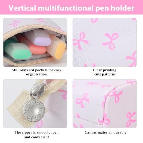 Image of KPX Cute Standing Pencil Case Pen Holder for Kids, Pop Up Stand UP Bubble Tea Pen Organizer Kawaii Stationary for Christmas Holiday New Year Office (Bow)