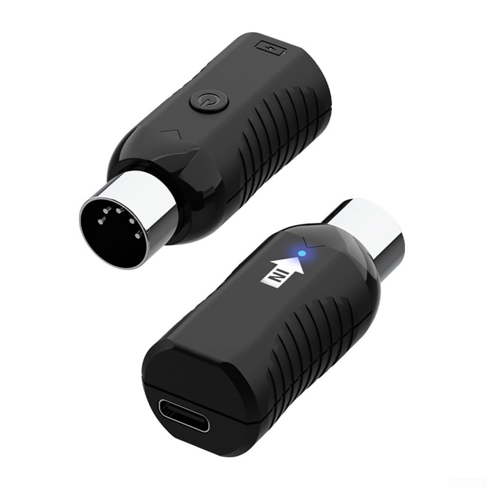 Feegow Adaptador MIDI inalámbrico, baja latencia, recargable, negro, 24 x 18 x 50 mm, USB, 1 canal, compatible con piano digital, teclado