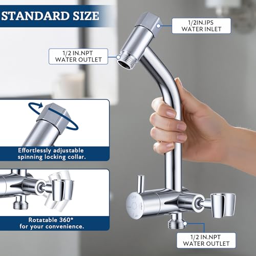 Image of G-Promise All Metal Shower Diverter with Low Handheld Holder, Pause Mode 3-Way Diverter Valve for Handheld and Fixed Shower Head, 4-Setting Universal Bathing System Replacement(6 Inch, Chrome)