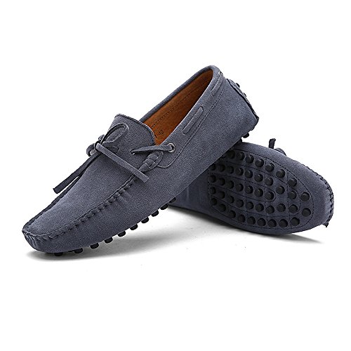 Men's Driving Penny Loafers Genuine Leather Boat Moccasins Rubber Studs Sole(Gray,10 M US)2