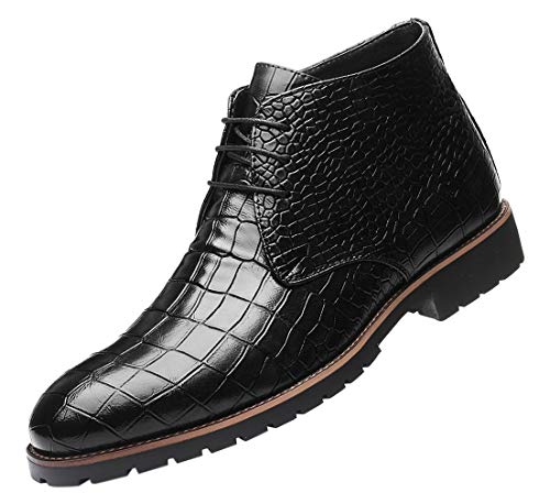 Santimon Mens Boots Casual Faux Alligator Patent Leather Oxfords Ankle Lace-up Dress Boots