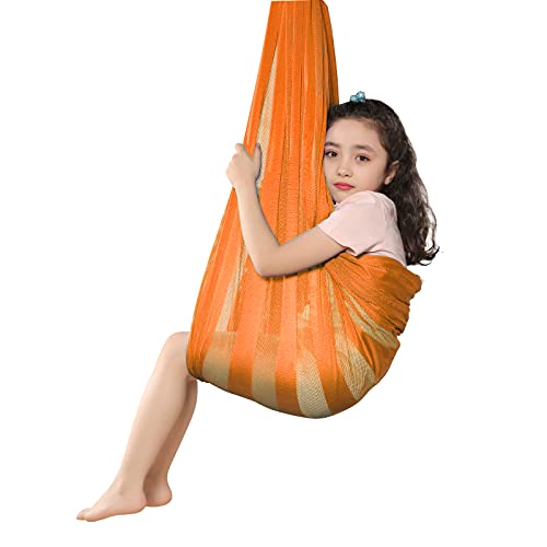 Mesh Sensory Swing Hammock for Kids Indoor, Ceiling Mount, Lightweight, Indoor Therapy Adjustable Hammock with Mounting Hardware - for Adults and Children Age 3+ (Orange)