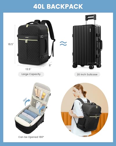 LOVEVOOK Carry On Travel Backpack for Women, 40L Personal Item Travel Bag Flight Approved, TSA Large Backpack for 17'' Laptop, Waterproof Weekender Business Hiking Bag with 3 Packing Cubes2