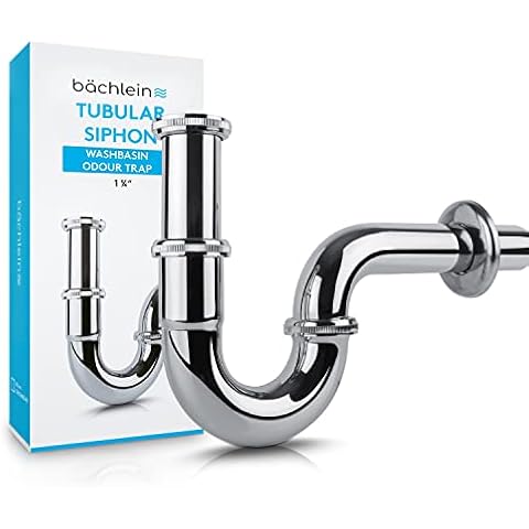 Bächlein Universal Siphon for Washbasin & Washstand - Drain Fitting Exactly - Odour Trap incl. Rubber Sleeve + Installation Instructions - Tubular Siphon Drain Fitting Cover