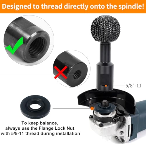 Pomsare Sphere Rotary Burr with 5/8-11 Threads for 4 1/2 and 5 Inch Angle Grinder, Ball Gouge Angle Grinder Attachments Power Carving Tools for Wood Carving Grinding Polishing Engraving