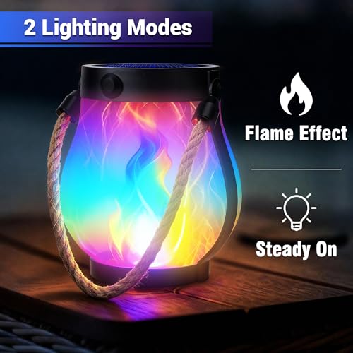 Jyoiat 2 Pack Solar Outdoor Lanterns, Dancing Flame Lights, Multicolor - image 4