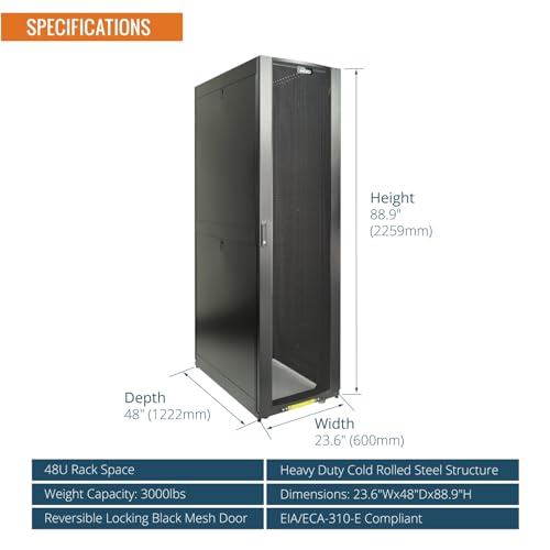 Image of Tecmojo 48U Server Rack Cabinet - PRE-Assembled 24inch Width 48inch Depth IT Network Equipment Cabinet Rack Enclosure with Casters - 3000lbs Weight Capacity(06Black)