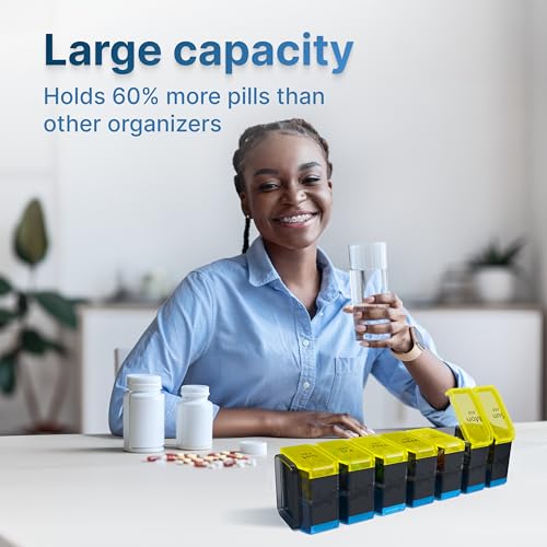 Image of Extra Large Pill Organizer 2 Times a Day - XL Pill Box 7 Day with Big AM /PM Compartments - Fits Large Vitamins, Supplements & Gummies, for 7 or 14-Day Use, Color-Coded, Senior-Friendly, No Spills
