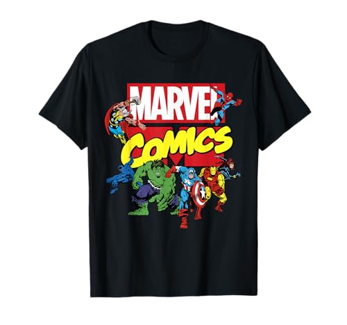Marvel Exclusive Avengers Retro Comic Group Shot Logo T-Shirt
