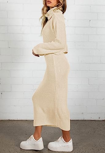 Pink Queen Women's Fall 2 Piece Sweater Set Rib Knit Long Sleeve Cross Criss Top Maxi Bodycon Skirt Casual Outfits2