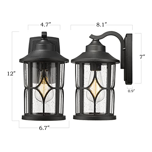 Image of zeyu Farmhouse Outdoor Wall Lantern - 12 Inch Exterior Wall Sconce, Cast Aluminum with Seeded Glass, Black Finish, ZX48B BK