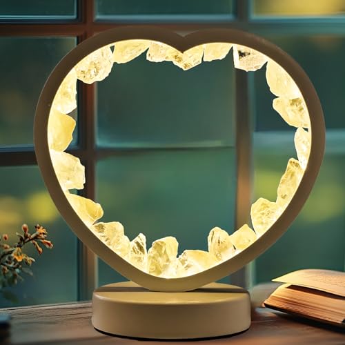 Image of Runyangshi Natural Crystal Night Lamp Heart Shape Bedroom Bedside Sleep Night Light Healing Crystal Gemstone Citrine Light Tri-Color Ambient Light USB Powered for Home Decor Mother's Day Gift