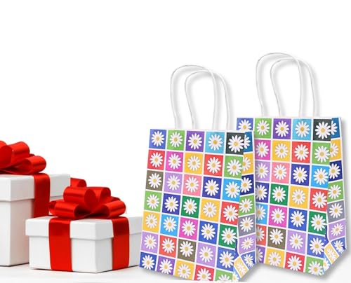 Image of Gitanjali Paper Curves Gift Bags- 5pcs 6x8x4 inch Floral Design Small Paper Bags with Handle, Return Gift Bag, Party Favor Goodie Treat Bag, Paper Carry Bags, Disposable Paper covers (Small-Floral, Pack of 5)