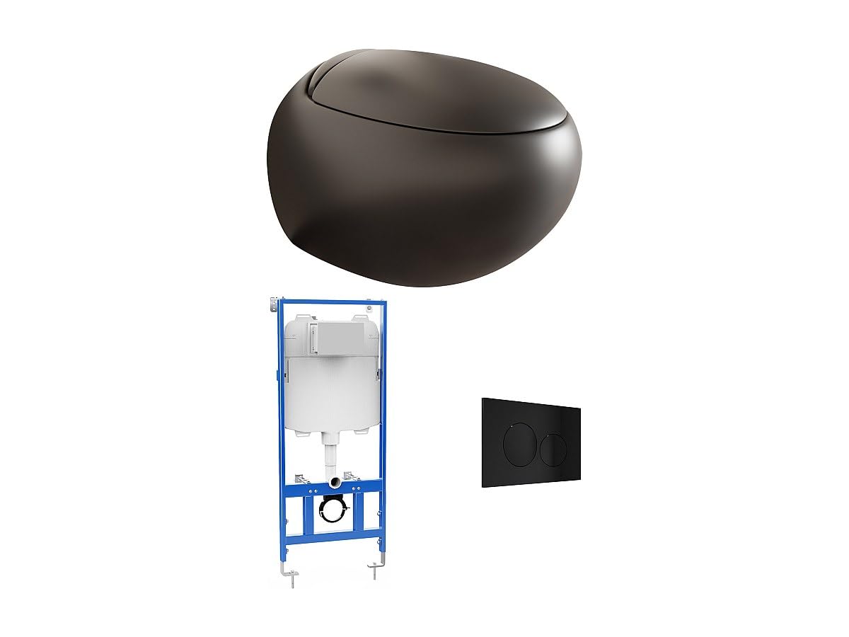 Venta-único - Pack de WC colgante de cerámica negro mate con soporte y placa de disparo - HURO II