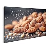 islandburner Bild auf Leinwand Mandeln mit Salz bestreut auf dunklem Hintergrund für Küche Feinschmecker Delikatessengeschäft Bilder Wandbilder Poster