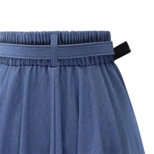 Women Pleated A-Line Midi Skirt Elastic Waist Button Front Flared Long Skirts with Belt4