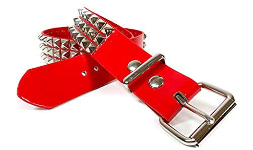 Patent Red Three Row Pyramid Stud Belt Vegan Leather Punk Goth Alternative USA Made