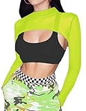 Avidlove Sheer Long Sleeve Top Women See Through Shirts Mesh Crop Top(Neon Green, Medium)