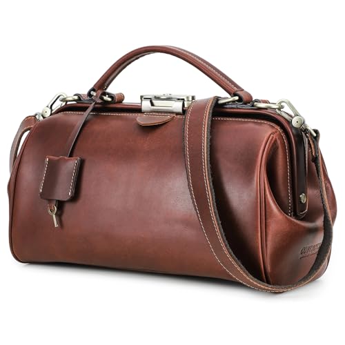 CONTACTS Doktortasche aus Vollnarbenleder Damentasche mit Schloss Umhängetasche Vintage Aktentasche mit oberem Griff Tasche mit Metallverschluss Rahmenöffnung