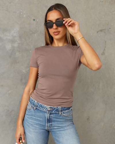 Image of Abardsion Women's Casual Basic Slim Fit T Shirts | Summer Clothes 2026 Going Out Crop Tops Short Sleeve Crew Neck Ladies Tees
