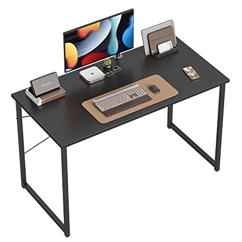 CubiCubi Computer Desk 47" Study Writing Table for Home Office, Modern Simple Style PC Desk, Black Metal Frame, Modern Black