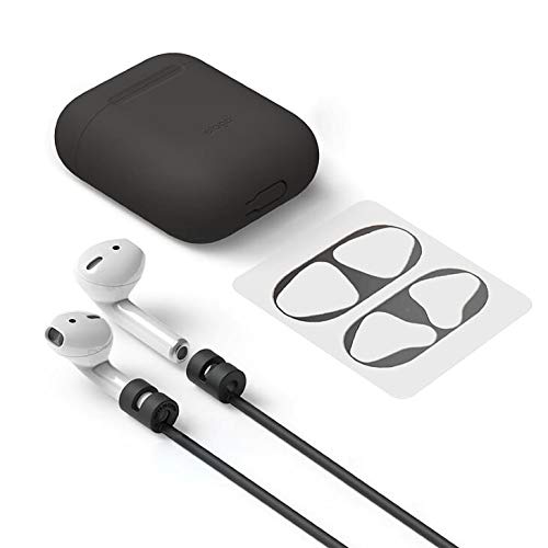 Elago Premier Pack # 1 Compatible for AirPods 1/2 (Case/Strap/Dust Guard) Anti-Scratch Case & Dust-proof Metal Cover, Strap Suitable for Running, Working Out at The Gym