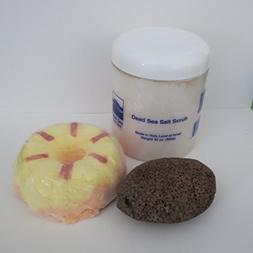 Bath Bombs: Mango Manderine Bath Bomb, 32 oz Almond Dry Salt Scrub, Pumice Stone by Dead Sea Spa Care, Bubble Bath
