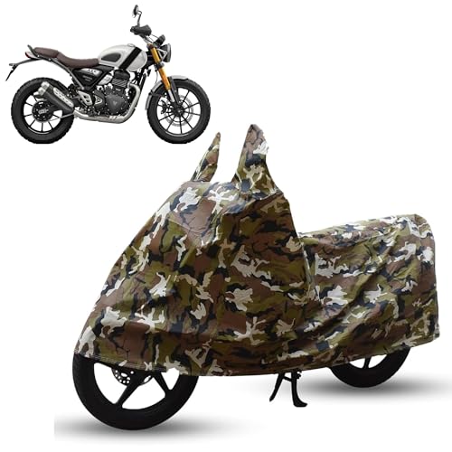 Image of Sulfar Bike Cover for Triumph Scrambler 400 X (350cc) (Adventure) | Waterproof, Dustproof & UV Protected | All Weather Two Wheeler Cover (Army Green) New 2026 Variants