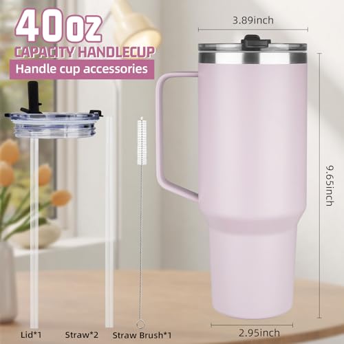 Image of 40 oz Tumbler with Handle and Flip Straw, 100% Leakproof Insulated Tumbler with Lid and Straw, Stainless Steel Travel Coffee Mug, Insulated Coffee Thermal Cup for Cold and Hot (Light Purple)