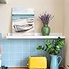Wooden Framed Canvas Wall Art Blue White Sea Boat Painting on Canvas Prints Poster Seaside Coastal Sandy Beach Pictures for Living Room Bedroom Bathroom Dining Room Hallway Wall Decoration 30x40cm #3
