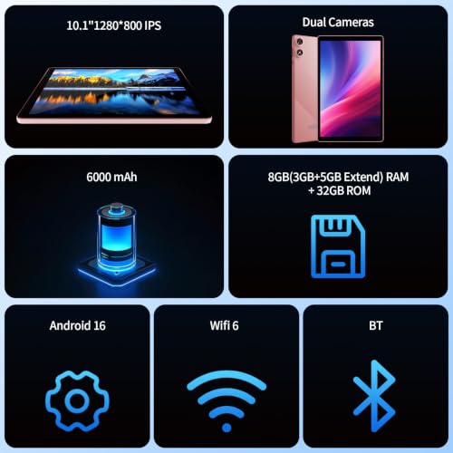 Image of Android 16 Tablet 10.1 inch HD IPS Display 32GB1T Expand Touchscreen Tablets PC