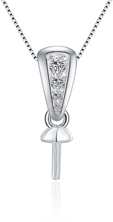 Sterling Silver Simple CZ Bail Pin Pendant Fitting for Pearl Jewelry, Design Pendant Mount for Women DIY Jewelry Making