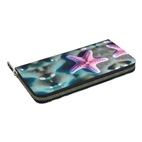 Seashells Starfish Print Womens Wallet, Ladies Credit Card Holder, Phone Wallet Purses, Long Clutch Hand Bag2