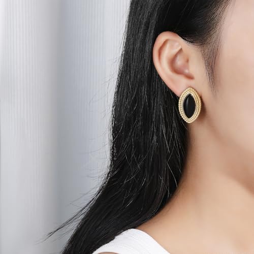 Chunky Gold Earrings Vintage Black Oval Stud Black and Gold Stud 18K Gold Chunky Oval Statement Earrings for Women4