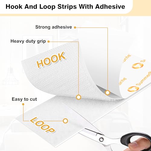 Image of SummerBrite 16 Pairs Heavy Duty Hook and Loop Strips 2 x 5 Inch White, Industrial Grade Sticky Back Mounting Tape, Large Double Sided Fasteners for Office & Home Organization