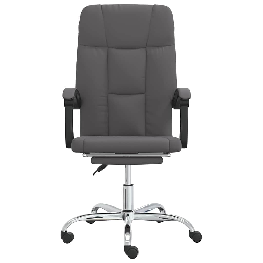 Chaise de bureau avec fonction allongée et dossier réglable, en cuir synthétique gris, ergonomique, résistante, avec accoudoir et appui-tête pivotant, pour le bureau à domicile et le gaming