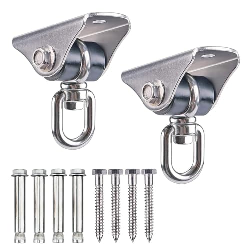 BeneLabel 2pcs Heavy Duty Swing Hanger, Hammock Ceiling Hook 360 Swivel Hanging Chair Bracket Silent Bushing Hardware Set for Wood/Concrete Yoga Rope/Aerial Hoop/Punching Bag Suspension Kit, 1600lbs
