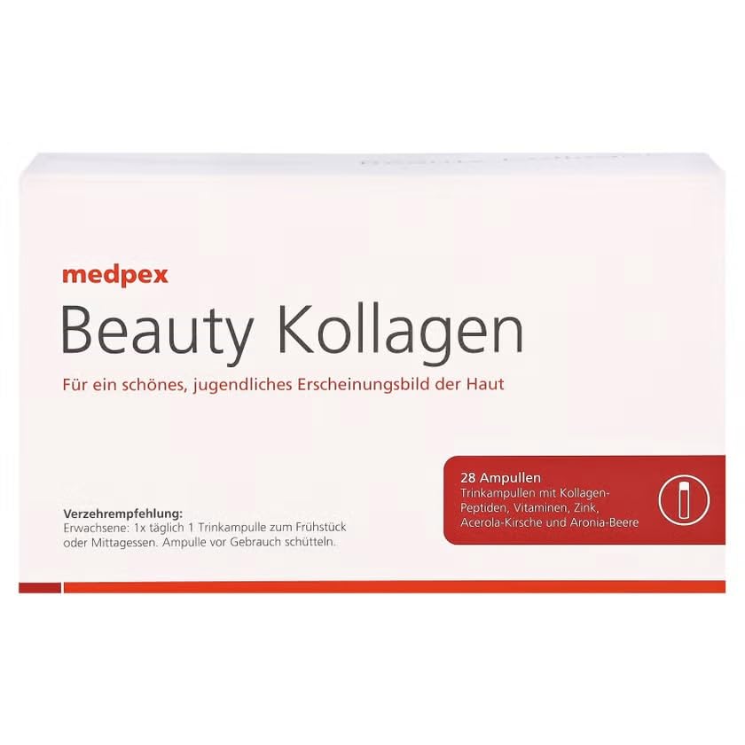 medpex Beauty Kollagen Duo – 2x28 Trinkampullen – Mit Kollagenpeptiden, Vitamin C, Biotin & Zink – Für Hautbild & Kollagenbildung - Nahrungsergänzungsmittel