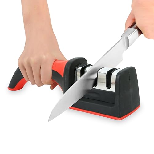 Image of 3-in-1 Professional Grade Knife Sharpener Pack of 1, Easy Handle Grip with Stable Base, 3-Stage Sharpening Tool for All Types of Knives