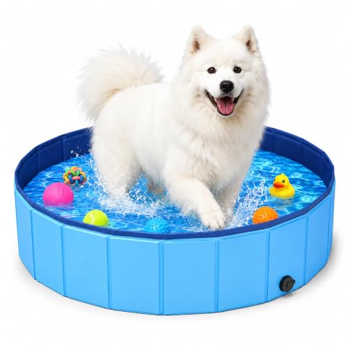 Hundepool Faltbar,100x30cm Faltbarer Pool mit Ablassventil,Swimmingpool Hundebadewanne Faltbarer,Planschbecken für Haustiere für Hunde und Katzen
