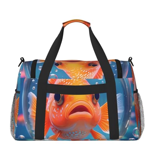 Cute fish Print Travel Duffle Bag - Foldable Personal Item Travel Bag for Women & Men,Carry-On Convertible Crossbody Tote Bags with Adjustable Shoulder Strap & Pockets 13x10.2x19.7 in2