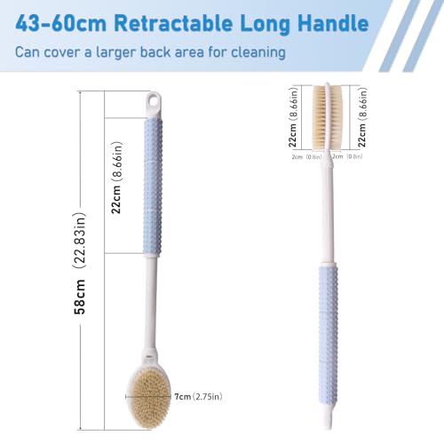 Wiseten Back Scrubber Body Shower Brush, Body Brush with 17-23.6" Long Retractable Handle, Shower Brush with Stiff and Soft Bristles, Exfoliating Back Brush for Women, Men, Elderly - Image 2
