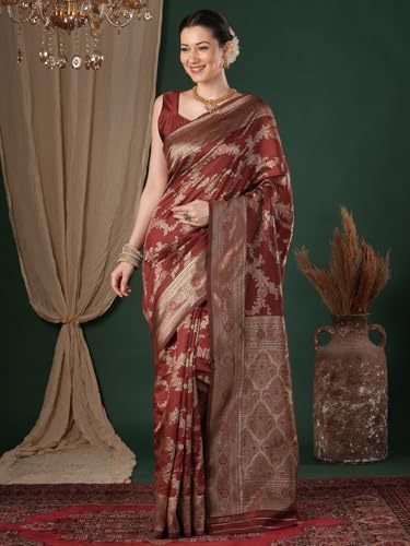 Image of AKHILAM Women's Kanjivaram Woven Soft Silk Saree With Blouse Piece
