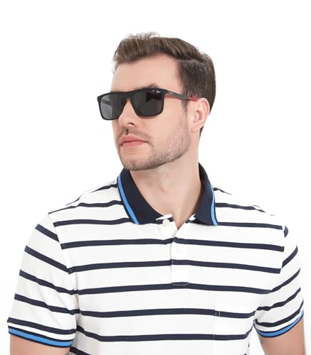 Image of Men's Polarized Sunglasses, Square Rubber Frame Carbon Fiber Temple Fishing Driving Sun Glasses UV Protection RFS8205