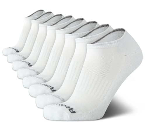 Reebok Mens Low Cut Socks - 8 Pack Stretch Performance Basic No Show - Flat Athletic Socks for Men (Shoe Size 6-12.5), Size 6-12.5, White