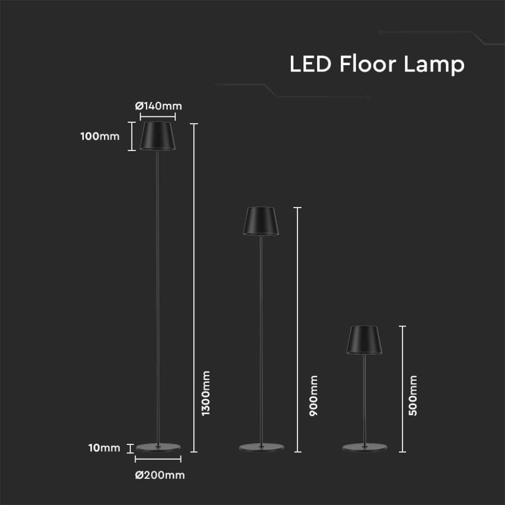 V-TAC Bezprzewodowa lampa podłogowa LED z możliwością ponownego ładowania, regulowana wysokość - czarna aluminiowa lampa do użytku wewnątrz i na zewnątrz, do domu i salonu, elegancki design