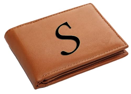 Image of Pu Leather Wallet for Men and Boys Alphabet Name Wallet Gifts for Men | Personalized with Name & Charm Purse - (Color-Tan) (S, Tan)