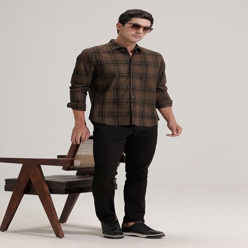 Image of BASICS 100% Cotton Checked Shirt for Men | Slim Fit | Everyday Smart Casual Wear | Full Sleeve