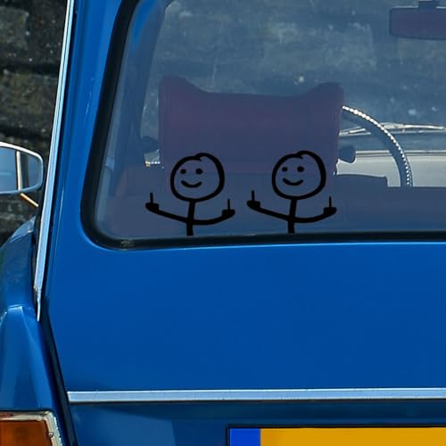 Image of KITUREK 2PCS Car Fuck You Meme Vinyl Sticker Decal, Black, Large | Funny Personalised Cartoon Middle Finger Sticker, Fit for Cars Windows Bumpers Trucks Motorcycles or Any Other Smooth Surface