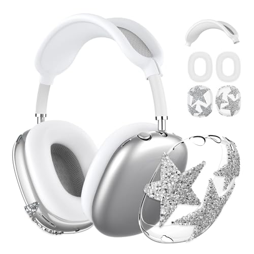 3 in 1 Silikon Hülle Cover für Apple AirPods Max Kopfhörer, AirPod Max Zubehör Schutzhülle Stirnband Ohrmuscheln Ohrpolster Abdeckungen Anti-Kratzer und Schweißfest (Stern)